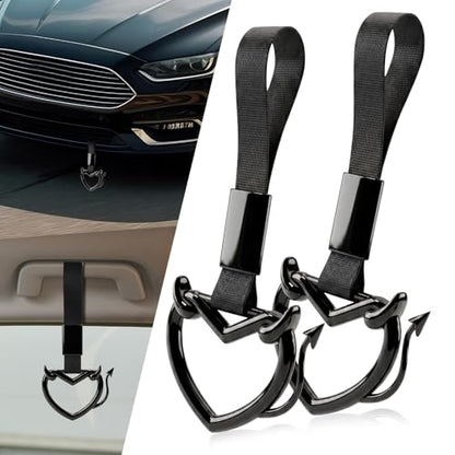 2 Pcs Devil Heart Shaped Car Handle Strap (Black-Tail)