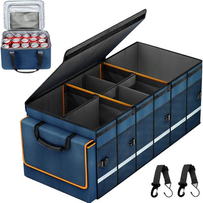 Car Trunk Organizer and Storage with Removable Leakproof Cooler Bag (Blue / Large)