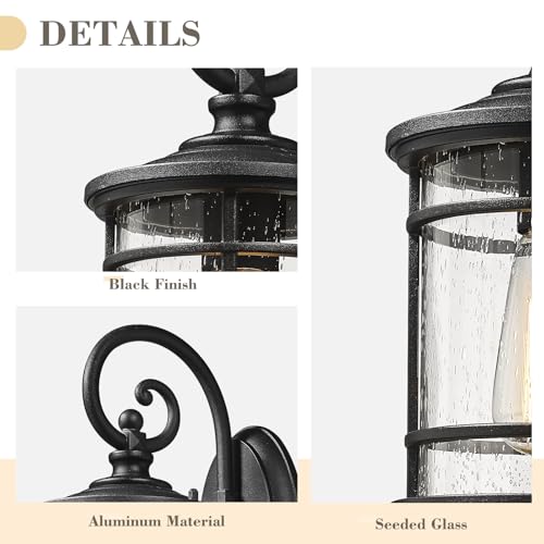 Modern Porch Lights 2 Pack (Black - Seeded Glass / 12.5 Inch)