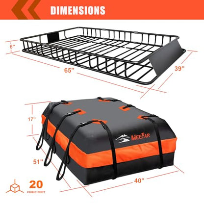 Roof Rack Rooftop Cargo Carrier Basket 65"*39"*6"+Waterproof Bag 20 Cu.Ft (65"*39"*6")