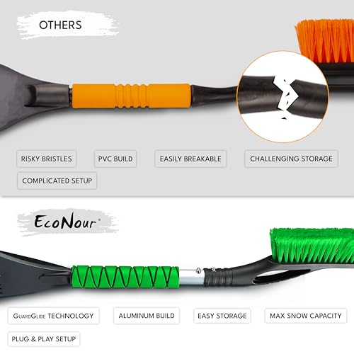 27" Aluminum Car Snow Scraper and Brush Ice Scraper with Foam Grip (Orange, Blue, Red & Green)