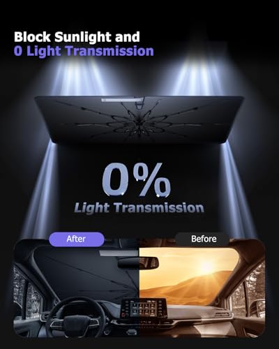 2025 Upgrade Car Windshield Sun Shade Windshield Sunshade Umbrella [Star Fabric] Protect Car from Sun Rays&Heat Damage Keeps Vehicle Cool (L2)