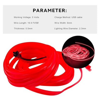EL Wire Interior Car LED Strip Lights (Red)