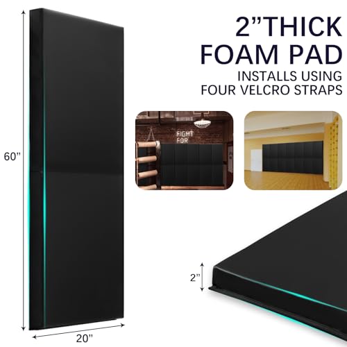 60" 72" High Gym Wall Padding 2" Thick Foam Basketball Court Wall Mount Protector for Garage Taekwondo Babyroom (BLACK / 60" x 20" x 2")