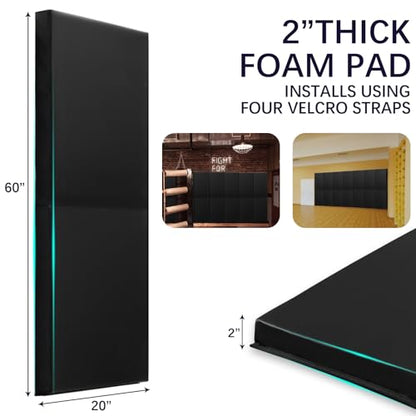60" 72" High Gym Wall Padding 2" Thick Foam Basketball Court Wall Mount Protector for Garage Taekwondo Babyroom (BLACK / 60" x 20" x 2")