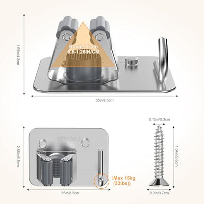4 Pack Stainless Steel Heavy Duty Broom Holder Wall Mount with Hook (C-Sliver / 4PCS Gripper)