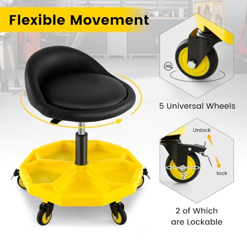 Rolling Garage Stool (Yellow / One Tier Tool Tray)