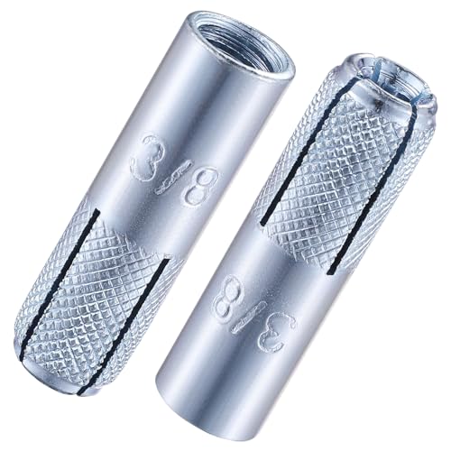 100 pcs) 3/8"-16 Premium Zinc Plated Carbon Steel Drop in Anchors Assortment, Knurled Drop-in-Anchor for Solid Concrete, Internal Forced Expansion Screw Bolts (3/8"-16 / Zinc)