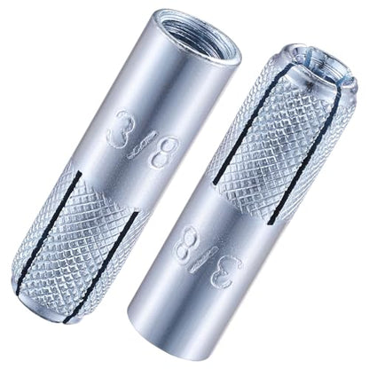 100 pcs) 3/8"-16 Premium Zinc Plated Carbon Steel Drop in Anchors Assortment, Knurled Drop-in-Anchor for Solid Concrete, Internal Forced Expansion Screw Bolts (3/8"-16 / Zinc)