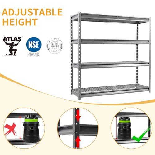 The Atlas 72" W Heavy Duty Garage Shelving Load 8000 Lbs (Grey / 72”W x 24”D x 72”H, 8000lbs)