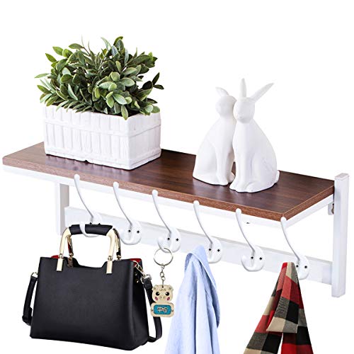 10 Pack Heavy Duty Dual Coat Hooks Wall Mounted with 20 Screws Retro Double Hooks Utility Black Hooks for Coat (White)