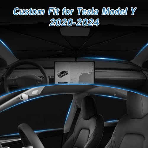 Windshield Sun Shade Umbrella for Tesla Model Y 2020 2021 2022 2023 2024 (5-Piece Set | Fits Tesla Model Y 2020-2024)