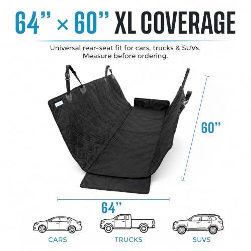 Bulldogology Dog Car Seat Cover 64"x60" Waterproof Heavy Duty Bench Dog Hammock Backseat Protector from Hair (Black / X-Large)