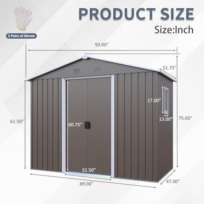 4x8 FT Outdoor Storage Shed (4x8 FT/Window / Warm Gray)