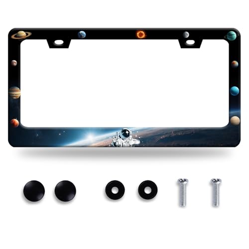 Plantes License Plate Frame Stainless Steel Car Accessory 6.3x12.3 Inch (Colorful Planets With Galaxy)
