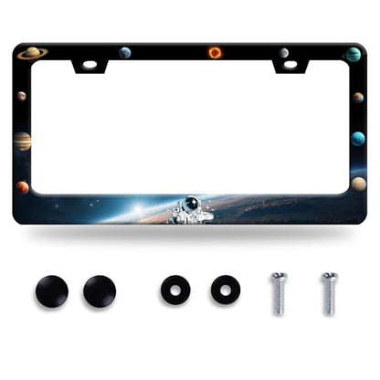 Plantes License Plate Frame Stainless Steel Car Accessory 6.3x12.3 Inch (Colorful Planets With Galaxy)