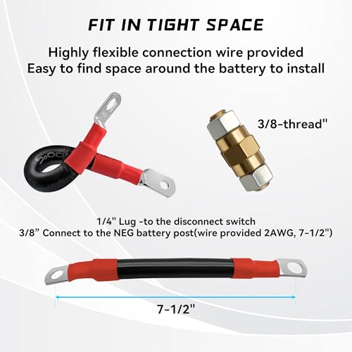 3 8" Side Post Remote Battery Disconnect Switch 12V Battery Kill Switch for Car Truck UTV ATV Marine On (200A 3/8"Side Post Remote Disconnect Switch)