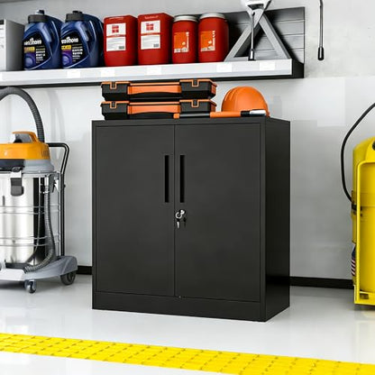 Metal Storage Cabinet for Garage (Black / M - 2 Doors & 3 Shelves (Wheelless))