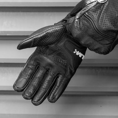 Goatskin Leather Motorcycle Motorbike Powersports Racing Gloves Touchscreen for Men and Women Model DN01 (Black Perforated / Large)