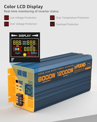 6000 Watt Power Inverter Pure Sine Wave 48V DC to 110V 120V Heavy Duty Inverter with Remote Control and LED Display (6000W- 48V)