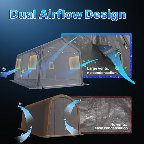 10X15 ft Garage Shelter Steel Metal Peak Roof Portable Storage Shed Carport for Motorcycle Boat (Dark Gray / 10'x15')