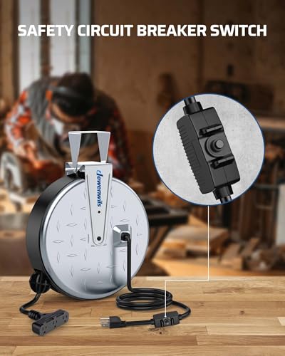 Retractable Extension Cord Reel (Silver/Black+logo)