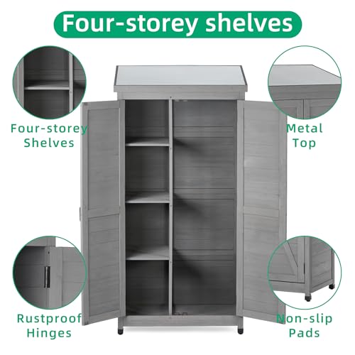 Outdoor Storage Shed Waterproof (Gray / 20.50"D x 68.50"W x 33.50"H)