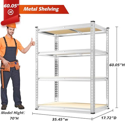 Galvanized Storage Shelves with Rolled Edges for Garage Basement (35.45" W x 17.72" D x 60.05" H / Sliver)