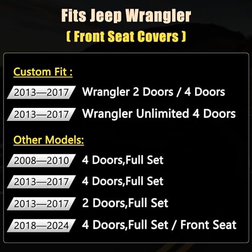 Wrangler JK Seat Covers Custom Fit for Jeep Wrangler (Black / 13-17 JK 2/4 Door Front)