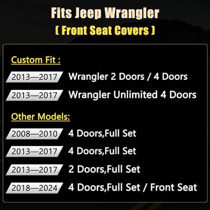 Wrangler JK Seat Covers Custom Fit for Jeep Wrangler (Black / 13-17 JK 2/4 Door Front)
