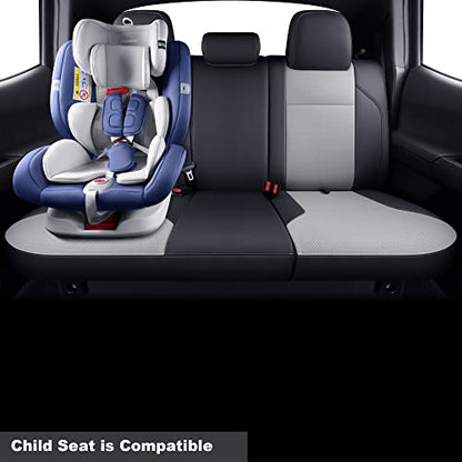 Tacoma Custom Fit Seat Covers for 2024 2025 Tacoma Crew Cab with Faux Leather ((2024-2026 Crew) Full Set / Black & Gray)