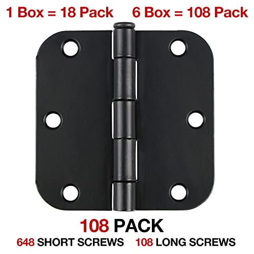 Rounded Door Hinges Matte Black 3.5" 5 (Matte Black-Rounded / 108 Pack)