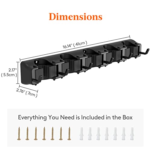 Mop and Broom Holder Organizer Wall Hanging Mount (Black)