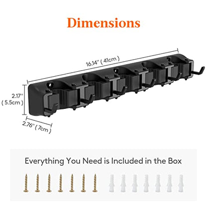 Mop and Broom Holder Organizer Wall Hanging Mount (Black)