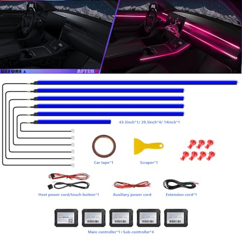Acrylic Interior Car LED Strip Light with APP (RGB color 6 in 1)