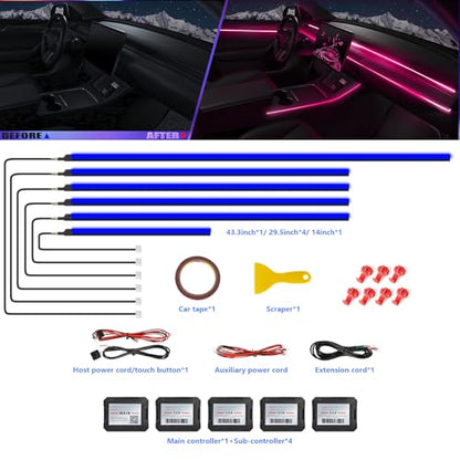 Acrylic Interior Car LED Strip Light with APP (RGB color 6 in 1)