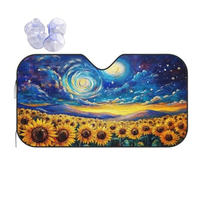 Vintage Sunflower Car Sun Shade Windshield Sunshade Foldable Front Window Shield Cover for Truck SUV (Blue12 / Small)
