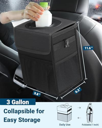 Car Trash Can with Lid (3 Gallons / Black)