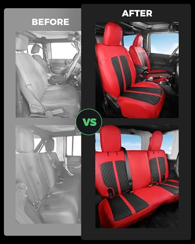 for Jeep Wrangler Leather Custom Car Seat Covers Full Set 4 Door (Red & Black / JK 13-17 4 Door)