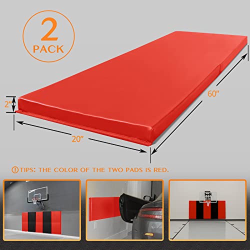 2 Pack Sport Wall Pads 2” Thick Foam Protection Padding Basketball Gym Garage Protectors (60" x 20" x 2" / 2 PACK / RED)