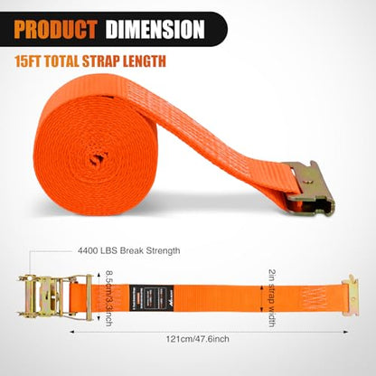 E Track Ratchet Straps 8 Pack 2" x 15' Orange (2in x 15ft E-Track Ratchet Straps)
