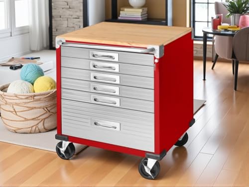 Heavy Duty Rolling Storage Cabinet with Wheels and Drawers (6 Drawer (28" W x 25" D x 34.5" H) / Red)