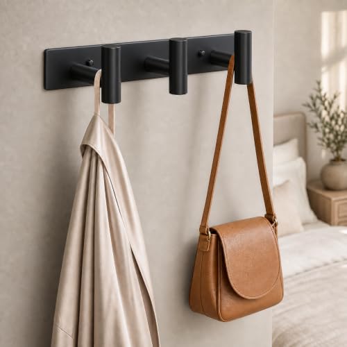 Wall Mounted Coat Rack ("T" Shape 3 Hooks - 1 Pack / Black)