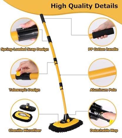 56.7" Car Wash Brush Mop Kit Mitt Sponge with Long Handle Car Cleaning Supplies Kit Tools Car Washing Duster Exterior Scratch Free (Black)