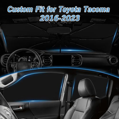 Windshield Sun Shade Umbrella for Toyota Tacoma Double Cab 2016 2017 2018 2019 2020 2021 2022 2023 Rear Window Shades 100% UV Protection and Blackout Privacy 5PCS Car Window Covers Accessories (5-Piece Set | Fits Toyota Tacoma 2016-2023)