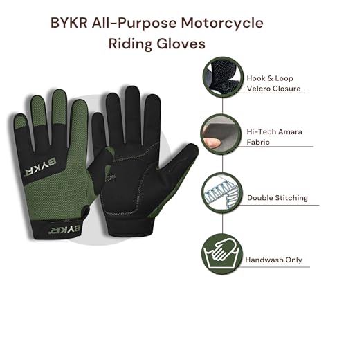 All Weather Motorcycle Gloves for Men & Women (Military Green / Medium)