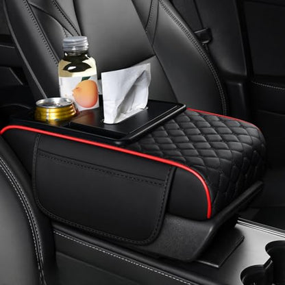 5-In-1 Center Console Cover Organizer, Grid, Black-Red (Grid+ / Black&red)