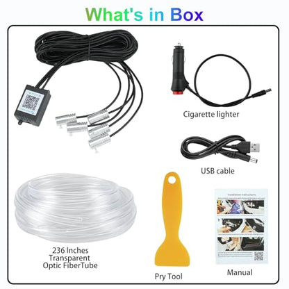 5-in-1 RGB Car LED Lights Interior, Pre-Combined 236inch Fiber Optic Cable (5 in 1 APP Control Car Lights)