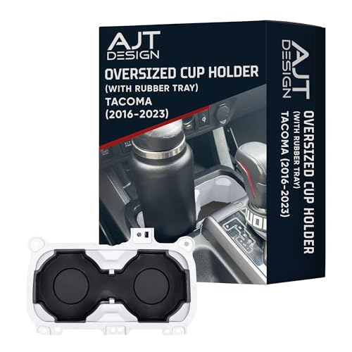 Oversize Cup Holder with Tray Compatible with Toyota Tacoma 2016 (White / With Rubber Tray)