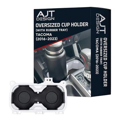 Oversize Cup Holder with Tray Compatible with Toyota Tacoma 2016 (White / With Rubber Tray)
